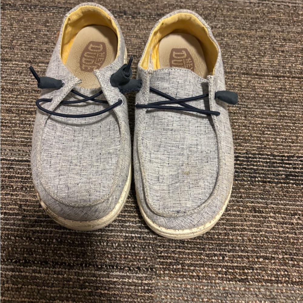 Hey Dude Men's Gray Loafers with Yellow Accents